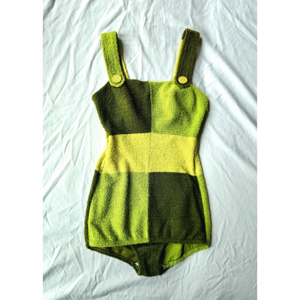 1950s Jantzen Swimsuit: Vintage Terry Color Block One Piece Bathing Suit, S/M